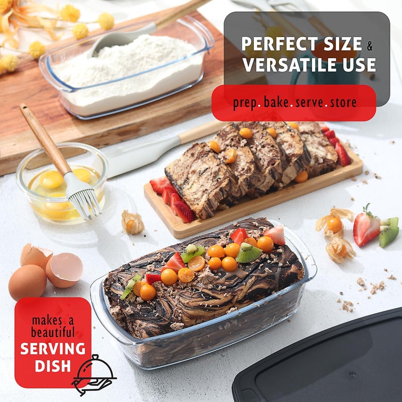 Nestlé Set of 3 Glass Bread Loaf Pans for Baking Bread Pans for Homemade Breads, Glass Food Storage Containers with Lids, Glass Baking Dishes for Oven, Pound Cake Pan, Loaf Pan, 1.9 Quart - Image 2